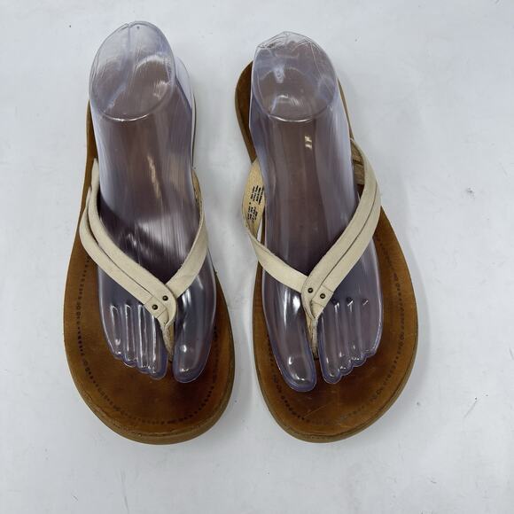 OLUKAI Kapehe Luana Tapa Sahara Leather Straps Thong White Sandals Size 11 - Picture 7 of 10